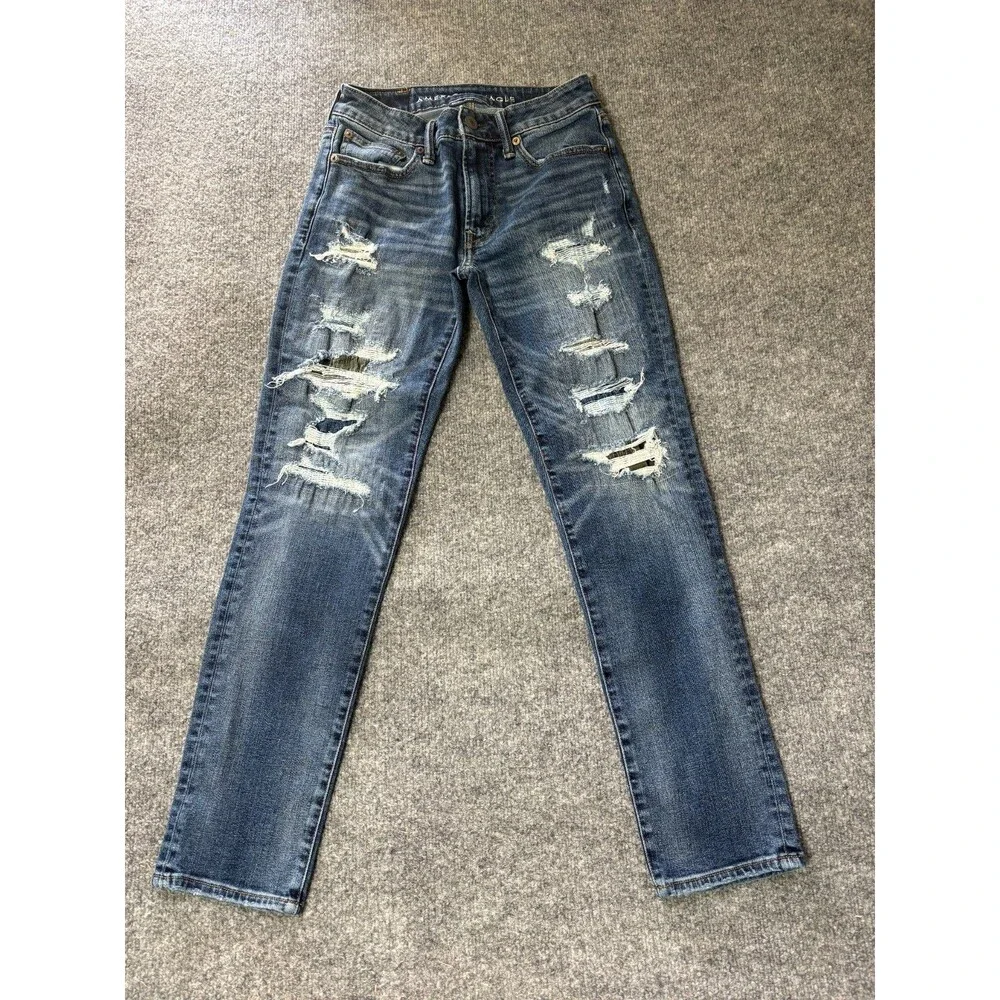 American Eagle Next Level Flex Jeans Mens 28x30 Destroyed Blue Denim